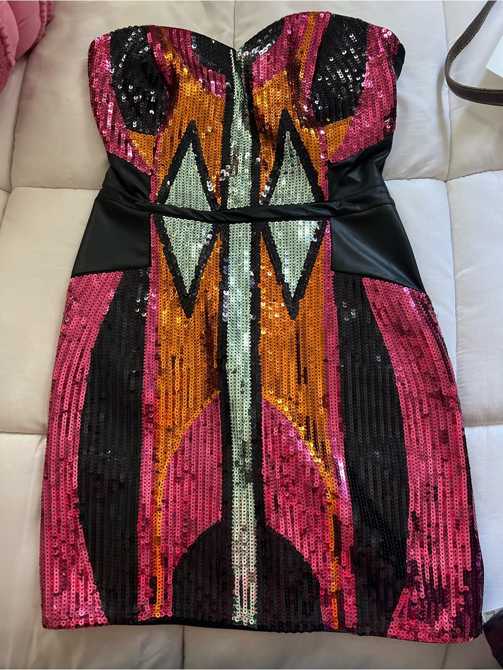 2B Bebe Sequin Mini Dress Strapless Colorblock Bodycon Y2K Glam M - Picture 4 of 8